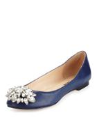 Mystic Crystal Leather Flat, Navy