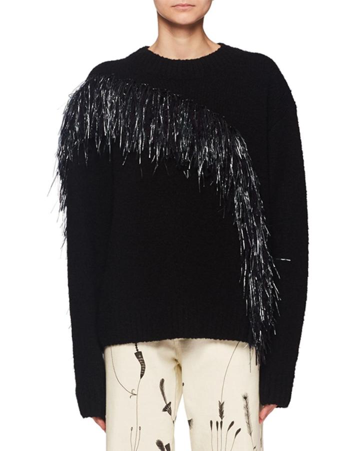 Raffia Yarn Wave Crewneck Wool-cashmere
