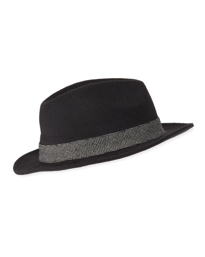 Men's Wool-blend Fedora W/ Herringbone Band
