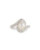 14k Wrapped Diamond & Pearl Ring,