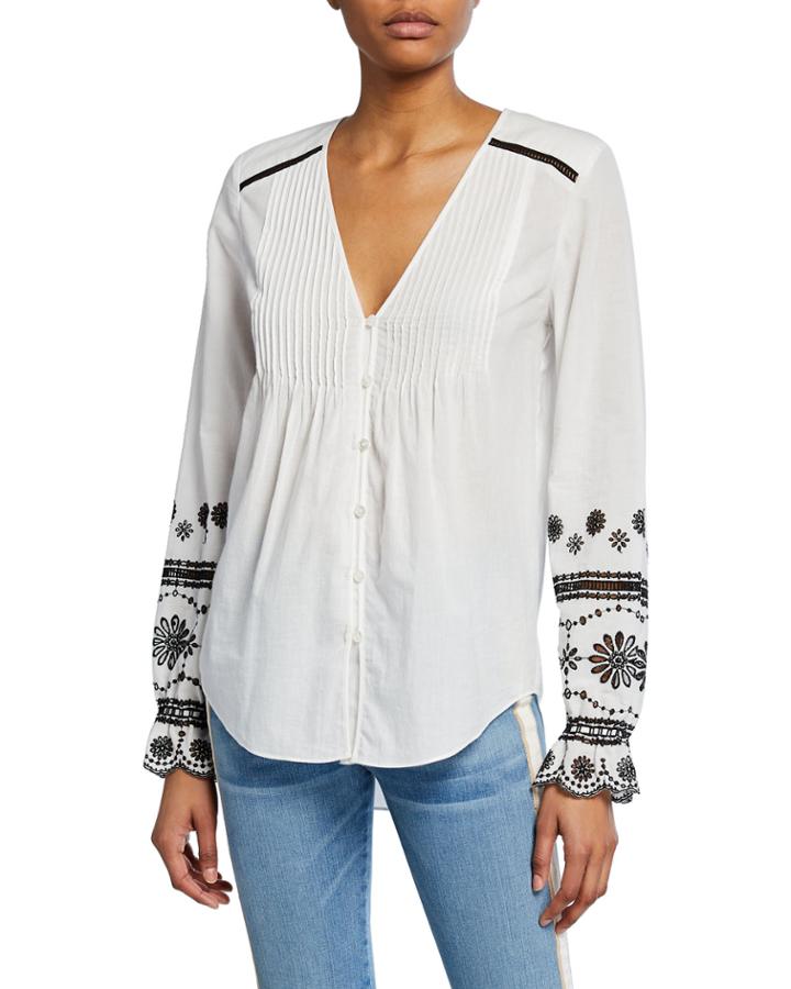Siona Embroidered Button-front Top