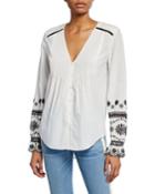 Siona Embroidered Button-front Top