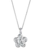 14k White Gold Diamond Flower Necklace