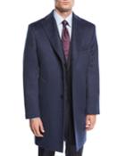 Single-breasted Cashmere Top Coat, Blue