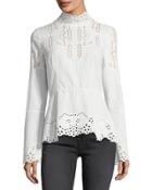 Cotton Eyelet Embroidered Long-sleeve Blouse