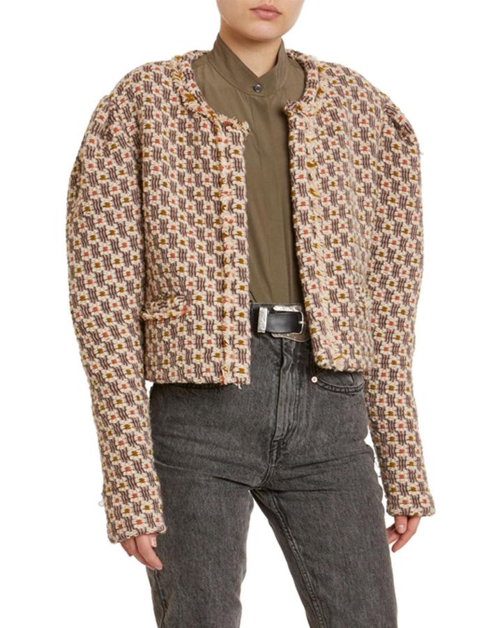 Bariza Check Boucle Pagoda-shoulder Crop Jacket