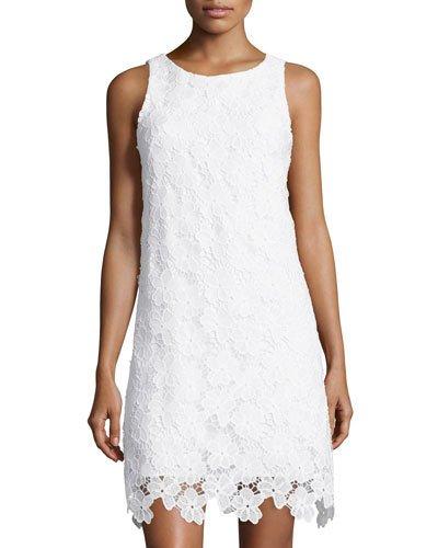Floral-lace Sleeveless Dress, White