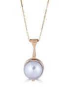 Classic 14k Gold 9mm Pearl Button Pendant Necklace