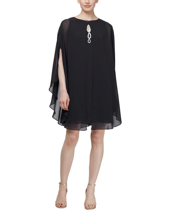 Beaded Keyhole Cocktail Dress With Capelet