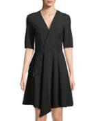 Half-sleeve Fit-&-flare Asymmetric Dress