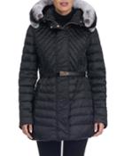 Apres-ski Quilted Down Fill Jacket With Rabbit Trim Hood