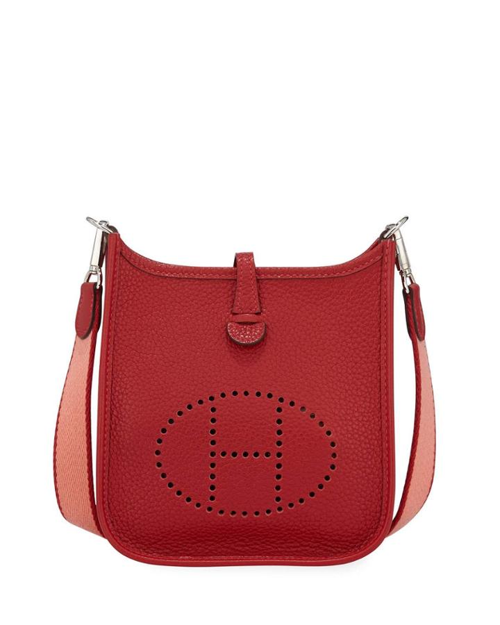 Evelyne Small Pebbled Leather Crossbody Bag, Red