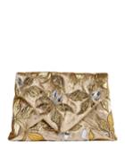 Metallic Leaf-embroidered Envelope Clutch Bag