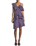 Laflora Asymmetric Ruffle Striped Poplin Dress