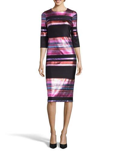 3/4-sleeve Foil-print Striped