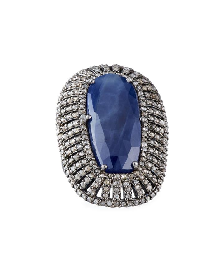 Blue Sapphire Champagne Diamond Ring,