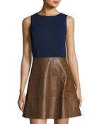 Faux-leather Combo Dress, Navy