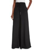 Drawstring Wide-leg Palazzo Pants, Black