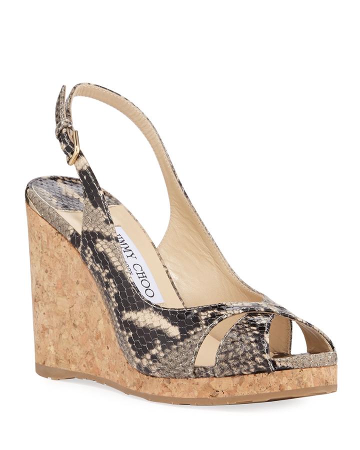 Amely Snake-print Slingback Wedge