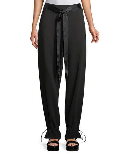 Gathered-ankle Ribbon-tie Sweatpants, Black