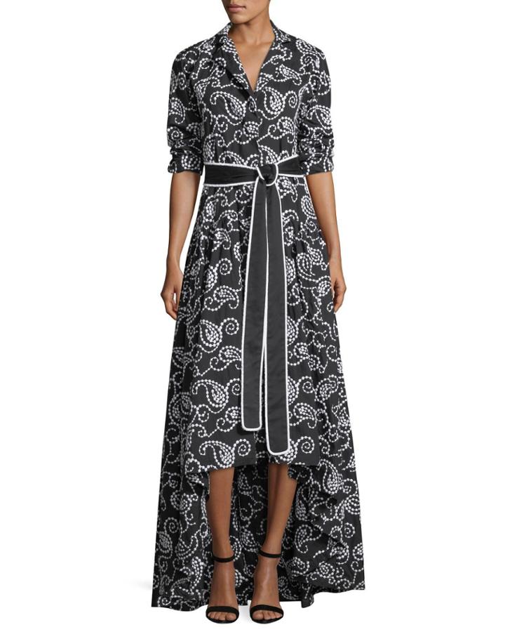 Ladda Belted Swirl-embroidered High-low Dress