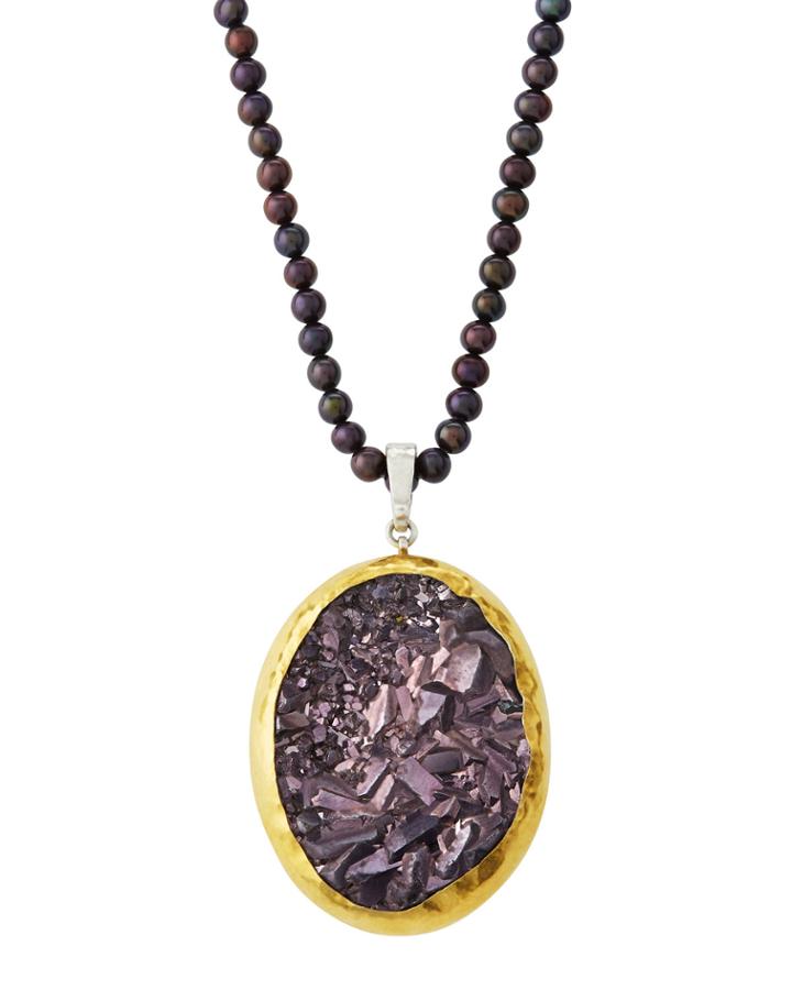 One-of-a-kind Quartz & Black Pearl Necklace