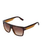 Modified Square Acetate Sunglasses, Havana/light Brown