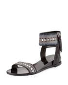 Fayette Leather Ankle-wrap Sandal, Black/combo
