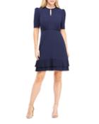 Tiered Ribbed-hem Fit-and-flare Dress