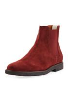 Men's Calf Suede Chelsea Boots, Red