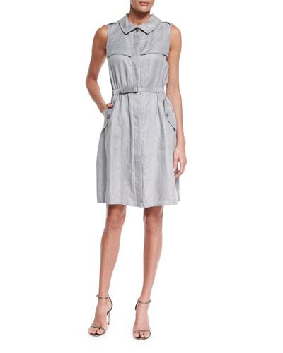 Sleeveless Belted Trench Dress, Dust