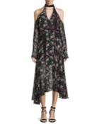 Floral-print Silk Cold-shoulder