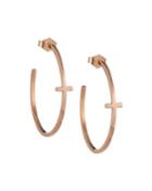 14k Rose Gold Micro Plain Bent Cross Hoop Earrings