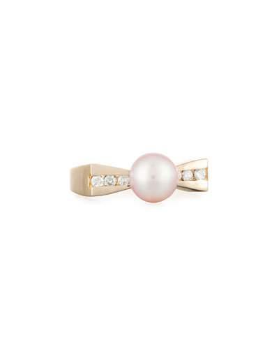 14k Peach Freshwater Pearl & Diamond Ring,