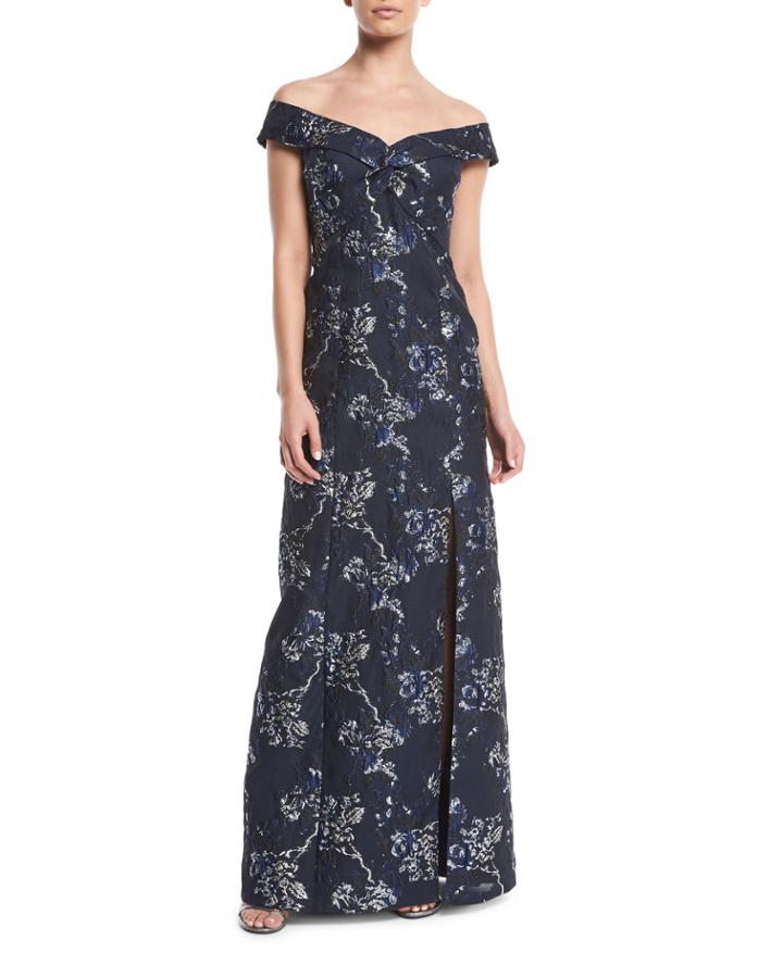 Off-the-shoulder Brocade Gown