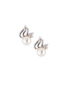 14k White Gold Fluted-post Akoya Pearl Earrings, White