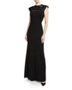 Beaded And Embroidered Cap-sleeve Gown