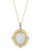 18k Moroccan Diamond-tip Pendant Necklace, Labradorite/quartz Doublet