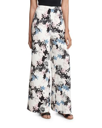 Wide-leg Floral-print Pants, White/multi