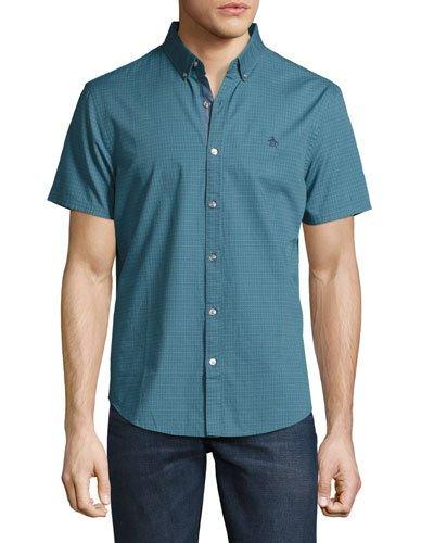 Check-print Button-front Short-sleeve