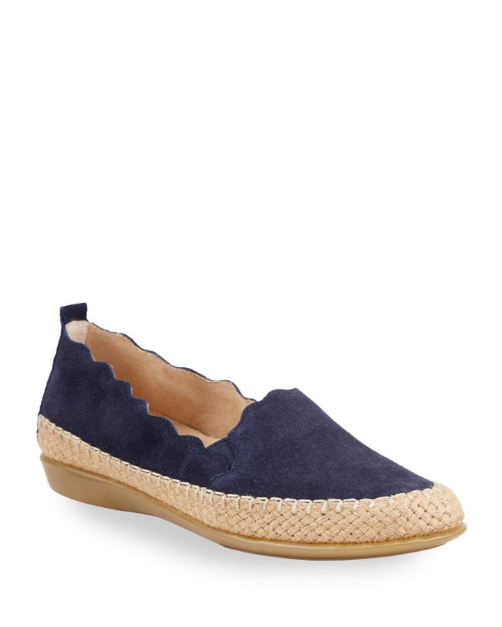Novel Scallop Suede Flat Espadrilles