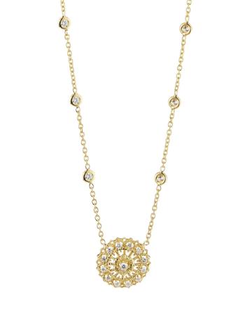 18k Small Lace Disk Necklace With Diamonds