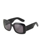 Bottega Veneta Oversized Square Sunglasses With Intrecciato Leather Arms, Black, Women's,