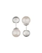 8mm White Pearl & Bead Front-back Stud Earrings,
