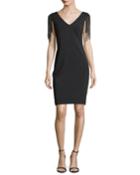 Deep-v Beaded Sleeves Sheath Cocktail Dress