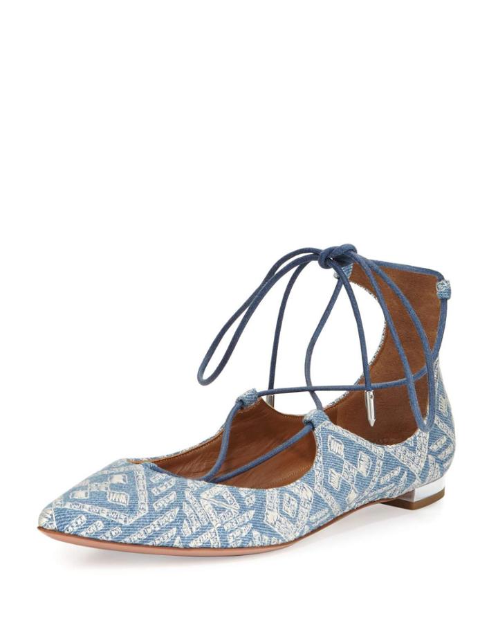 Christy Embroidered Denim Flat,