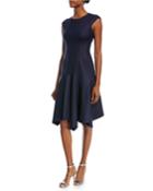 Cap-sleeve Stretch-silk Crepe Dress W/ Handkerchief-hem