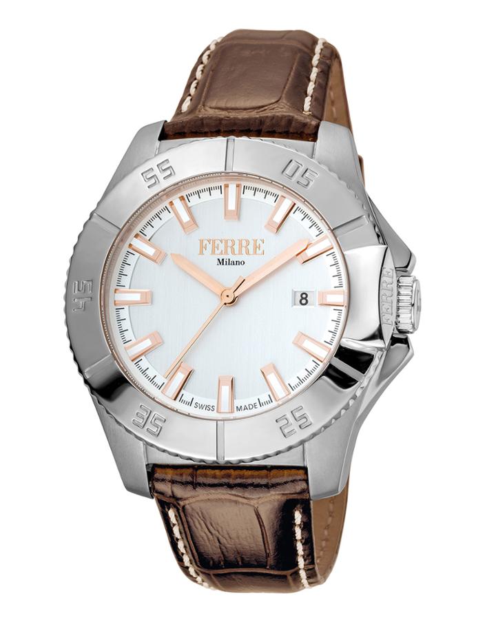 Men's 45mm Stainless Steel Date 3-hand Diver Watch With Leather Strap,