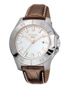 Men's 45mm Stainless Steel Date 3-hand Diver Watch With Leather Strap,