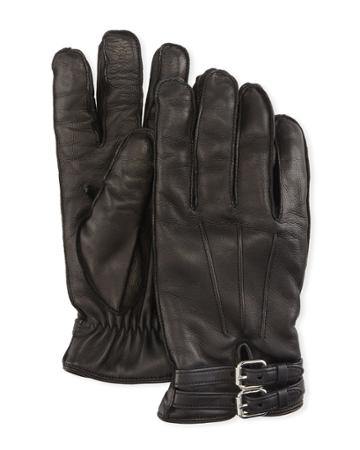 Belted Napa Leather Gloves With Cashmere
